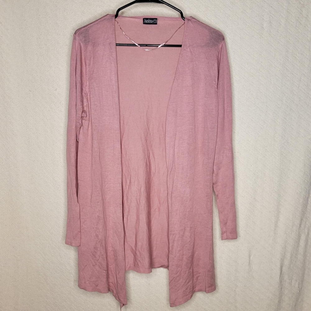 Pink Open Front Knit Cardigan Sweater